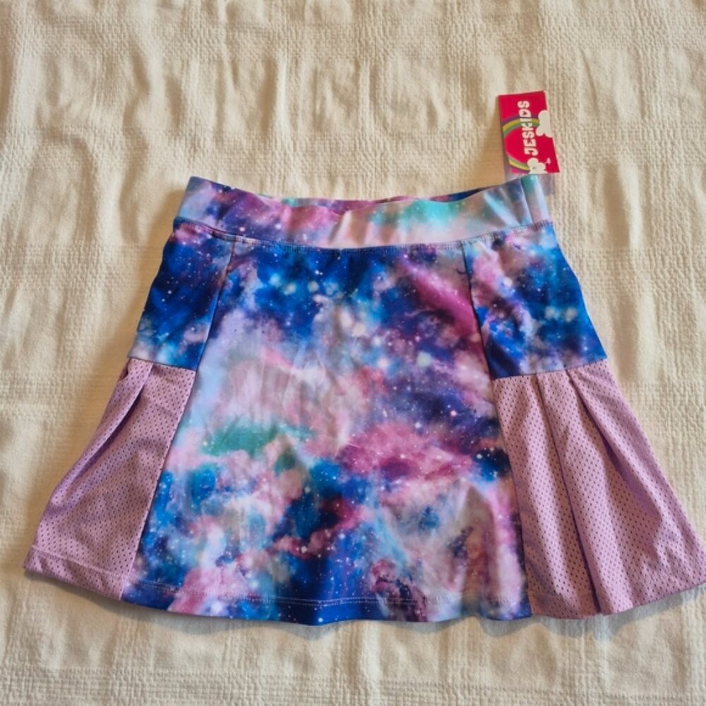 Jeskids girls size 11-12 years colorful Galaxy Print skirt  modesty shorts NWT